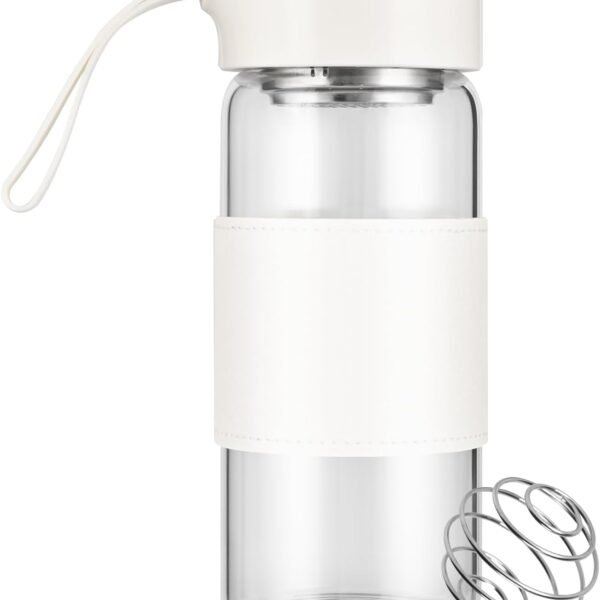 Small Glass Shaker Bottle,16oz BPA Free Odorless Shaker Bottle with 304SS Mixing Ball and Removable Cleaning Brush for Fitness & Protein Shakes(White-1Pack)