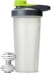 Shaker Bottles for Protein Mixes, 28 oz, Gray/Green, Protein Shaker Bottle with Wire Whisk Ball