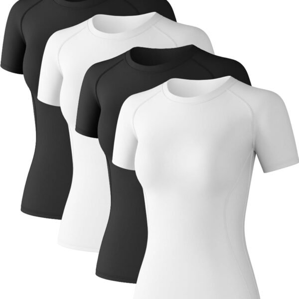 Women's Short Sleeve Compression Shirts Athletic T-Shirts Workout Tops for Gym Yoga Running