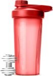 Shaker Bottle for Protein Mixes, 28 oz, Red With Twist Cap and Wire Whisk Ball, Mixer Cup for Shakes