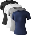 Women's Short Sleeve Compression Shirts Athletic T-Shirts Workout Tops for Gym Yoga Running