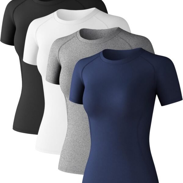 Women's Short Sleeve Compression Shirts Athletic T-Shirts Workout Tops for Gym Yoga Running