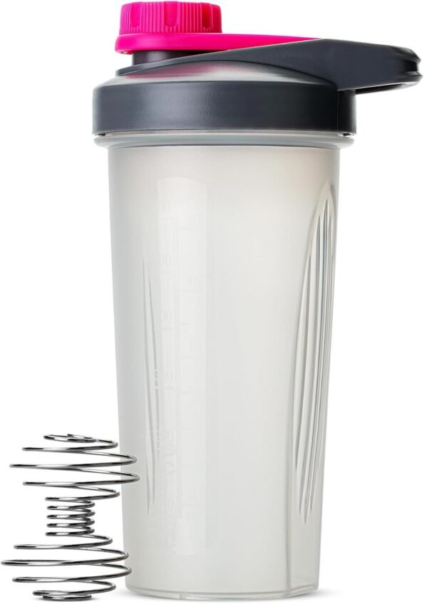 Shaker Bottles for Protein Mixes - 28 oz, Gray & Pink Protein Shaker with Wire Whisk Ball