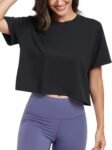 Workout Crop Tops for Women Loose Fit UPF50+ Breathable Yoga T Shirts Running Athletic Cropped Workout Tops