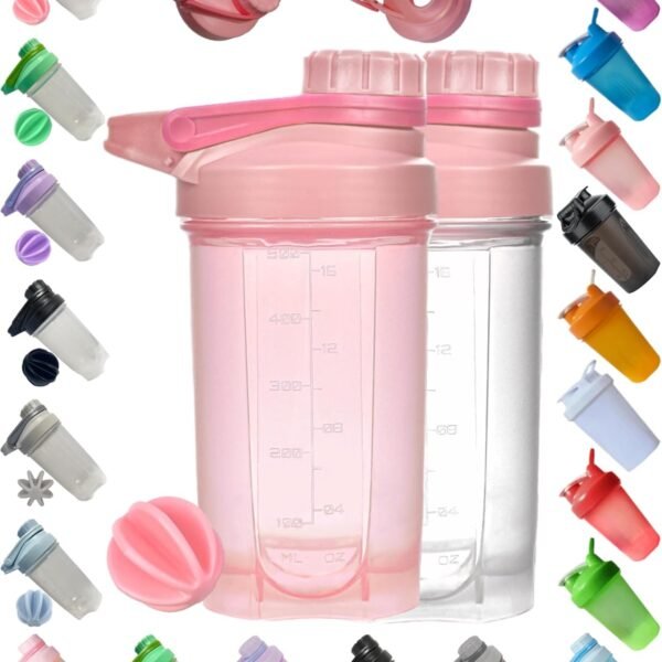 Shaker Bottle Blender with Classic Loop Top (BPA Free) – Best Protein Powder/Fruit Juice Mixer with Whisk Ball- 16 oz (Pink)