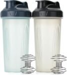 Shaker Bottles for Protein Mixes, 28 oz, 2 Pack, Clear, Protein Shaker Bottle with Wire Whisk Ball, Blender Bottle