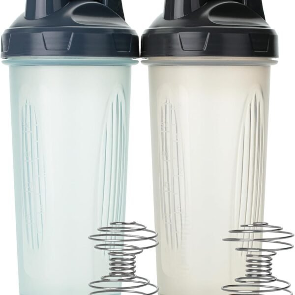 Shaker Bottles for Protein Mixes, 28 oz, 2 Pack, Clear, Protein Shaker Bottle with Wire Whisk Ball, Blender Bottle